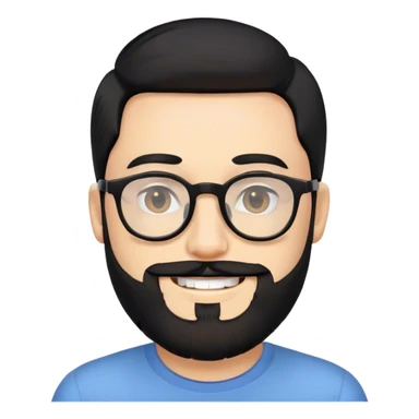 Human male, with beard and glasses, black hair smiling. sticker