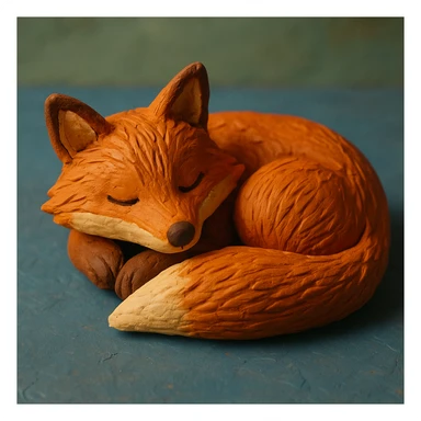 fox curled up sleeping, soft lighting, vibrant colors, detailed fur, claymation style sticker