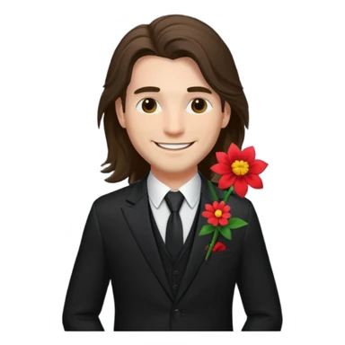 long haired man with flower in his suit pocket sticker