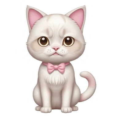 A White grumpy cat with light pink ears and paws and with a bow around its neck. The cat shall be on two legs sticker