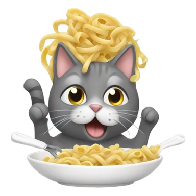 gray Cat eating pasta sticker