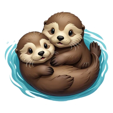 Disney-style, sea otter mom and sea otter pup snuggling floating in the water  sticker