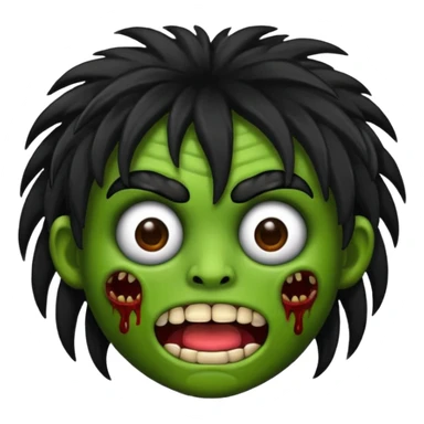 Un emojin de zumbi com cabelo comprido preto e franja sticker