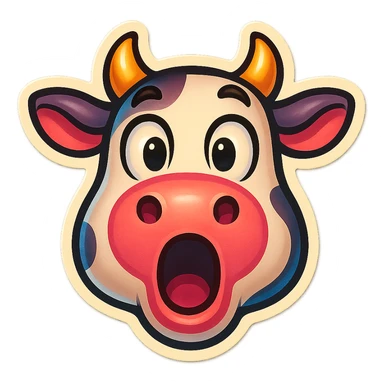 playful cow emoji with a surprised wow expression sticker