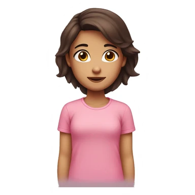 A girl with red dark hair brown eyes and a pink cute shirt  sticker