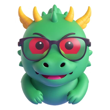 dragon with glasses, 3d emoji style sticker