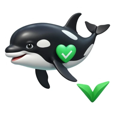 3d Cartoon orca with a green checkmark next to it sticker