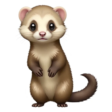 cinematic-[ferret]-realistic-full- long slender body-standing-emoji,-tiny-paws-tucked-close,-head-tilted-dramatically,-fluffy-[sable]-fur,-simplified-yet-realistic-focused-features,-highly-detailed,-glowing-with-an-almost-sarcastic-glow sticker