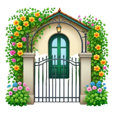 iron fence house entrance with vines, flowers and garden sticker