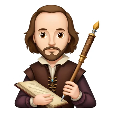Shakespeare the playwright holding a quill pen and manuscript sticker