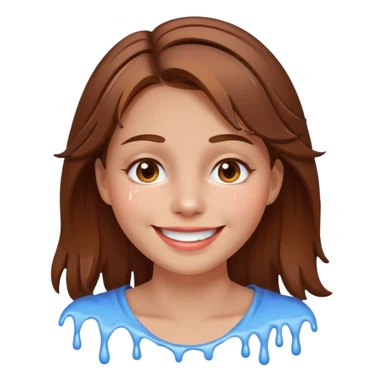 Brown Hair Woman , white paint , drip, face, happy sticker