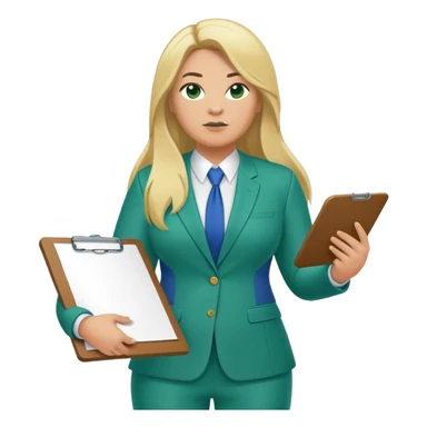Full Body white plus size female basketball head coach using a clipboard with long blonde hair in a blue and green suit sticker