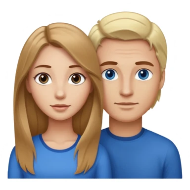 Woman with long brown hair and brown eyes beside a man with blonde hair and blue eyes sticker