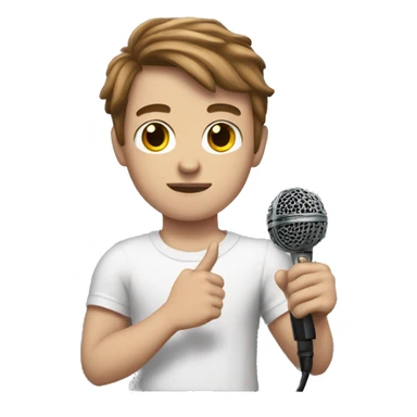 White boy with brown hair with arm tattoo holding a microphone  sticker