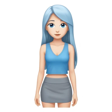 hyperrealistic caucasian, deep sky blue, long straight hair, white deep v-neck crop tanktop, gray tight mini skirt sticker