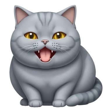 Cinematic Comical Grey British Shorthair Cat Portrait Emoji, Head tilted dramatically while yawning exaggeratedly, round and plump body with sleek soft grey fur and subtle blue undertones, Simplified yet hilariously adorable features, highly detailed, glowing with an almost sarcastic glow, high shine, a mix of lazy and disinterested, stylized with a touch of playful whimsy, bright and alert but with a hilariously bored expression, soft glowing outline, capturing the essence of a mischievous yet overly dramatic kitty, so meme-worthy it feels like it could leap off the screen and sarcastically demand attention, perfect for the internet's next viral meme! sticker
