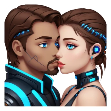 Neon cyberpunk style 
girl with brown hair and blue eyes kiss man sticker