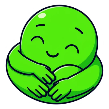 green face emoticon with closed eyes hugging a green heart, expressing care and support sticker