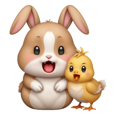 Cute girl rabbit emoji yelling at a chick and the chick is crying sticker
