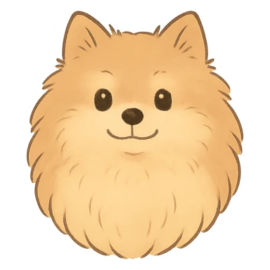 A Pomeranian Spitz emoji in the style of Ghibli films, with soft colors and a gentle expression. sticker