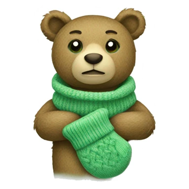 Cute Bear with knitted Sage green mittens sticker