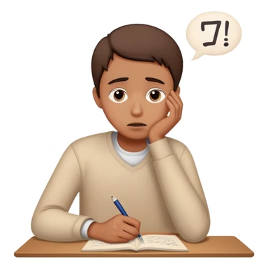 Person with worried expression writing "Dear God" on essay sticker