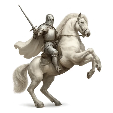 a white knight on a white horse, rearing up, dramatic, clean background sticker
