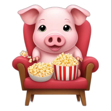 Cute pig sitting on a chair with popcorn sticker
