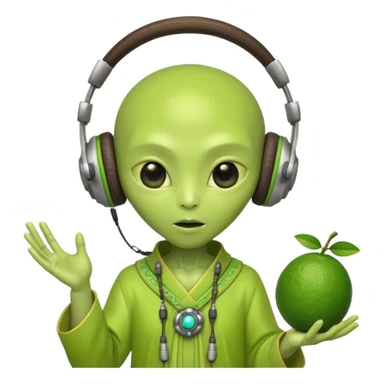 alien, korean ancient dress with headphone, lime sticker