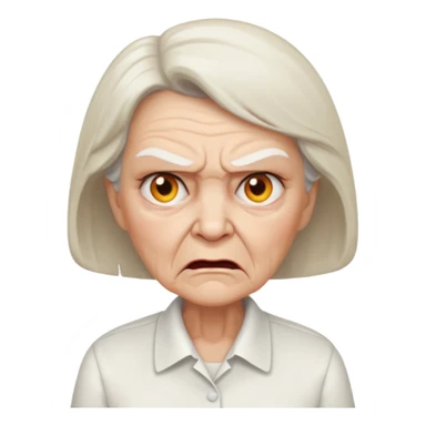a portrait of angry elderly woman, wearing shirt sticker