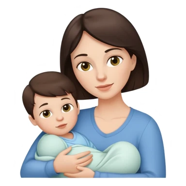 White brunette mom with newborn boy sticker