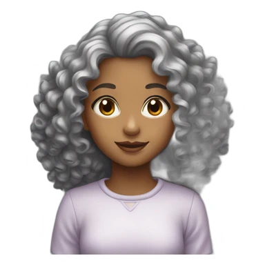 girl round face curly hair with grey hair tint sticker