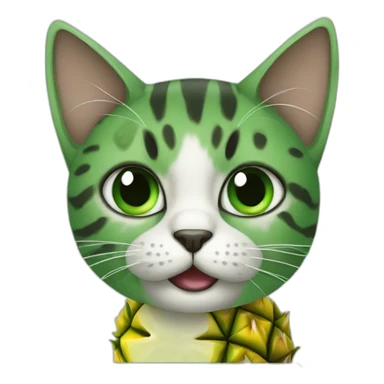 cat with green eyes eating a pineapple sticker