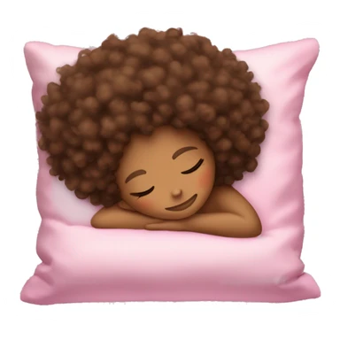 Light Brown skinned pretty girl with shoulder-length curly coily messy afro sleeping on a pink pillow sticker