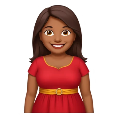 50 yr old chubby Sri Lankan woman, dark skin, straight brown hair, big smile, white teeth, red dress clothes, longer hair sticker