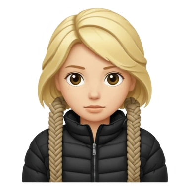 blond female emoji wearing a black down jacket, wraped in ropes sticker