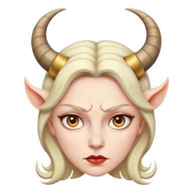 Woman with subtle horns, smooth skin and sharp gaze, divine corruption sticker