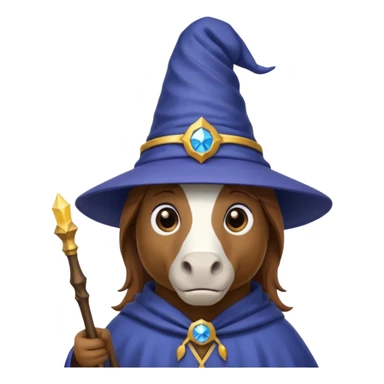 A horse wearing a wizard hat holding a wand with crossed eyes sticker