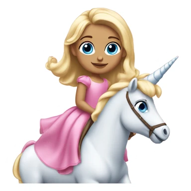 5 year old blonde girl blue eyes in a princess dress riding a big pink unicorn  sticker