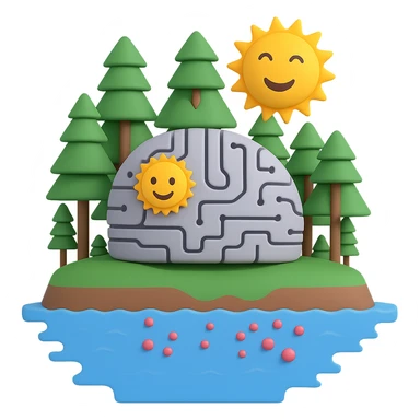 Add more machine learning elements such as neural network patterns, data flow, and algorithmic motifs, while maintaining the blend of natural resources and artificial intelligence. Remove the background to isolate the subject. sticker