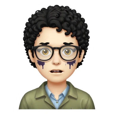 glasses zombie with black curly hair sticker
