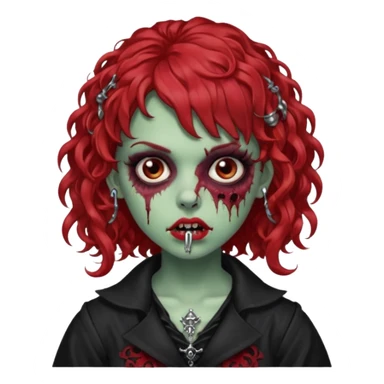 zombie girl red hair cacheado médio e franja, com piercings na boca, nariz e sobrancelha,  roupa gótica  sticker
