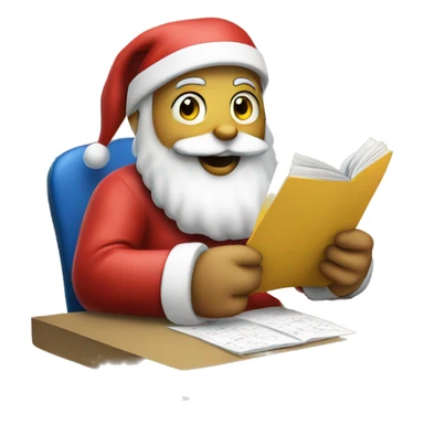 Santa is sitting on a desk, solving complicated math puzzles in an exercise book sticker