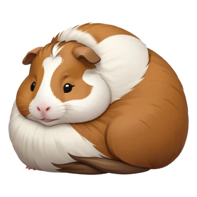 Meme-Worthy Cute Sleeping Brown and White Banded Guinea Pig Portrait Emoji, Head resting peacefully with a contented smile, showcasing a delightfully chubby build and a luxuriously soft banded fur of brown and white, eyes shut in a serene, cozy nap, Simplified yet hilariously adorable features, highly detailed, glowing with a soft, drowsy light, high shine, relaxed and utterly lovable, stylized with an air of playful laziness, bright and heartwarming, soft glowing outline, capturing the essence of a comically sleepy guinea pig, so meme-worthy it feels like it could instantly become the next viral sensation of adorable slumber! sticker