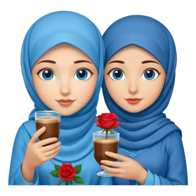 Turkish beautiful finish Konya two girls blue eyes with blue hijab islamic dress and had on her hand Rose Cold turkish coffee   sticker