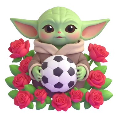 baby yoda holding soccer ball with roses sticker