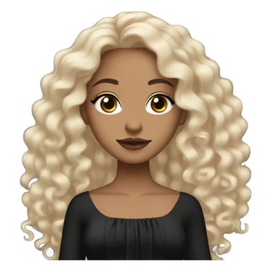 Light skin girl with black very long curly hair, brown eyes, black Chanel dress sticker