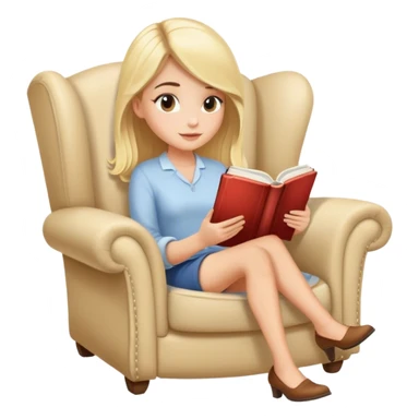 pretty blonde model reading a book in a cozy armchair  sticker