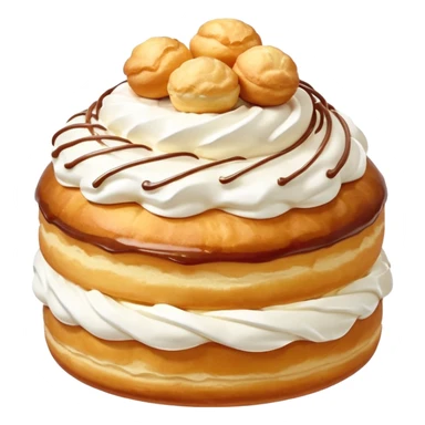 French Saint Honoré dessert, round cake, cream puffs on top, elegant sticker