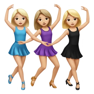 Emoji of 3 Girls dancing one with blonde hair, one tan skin with brown hair and one with black  hair ONLY ONE IS BLONDE sticker